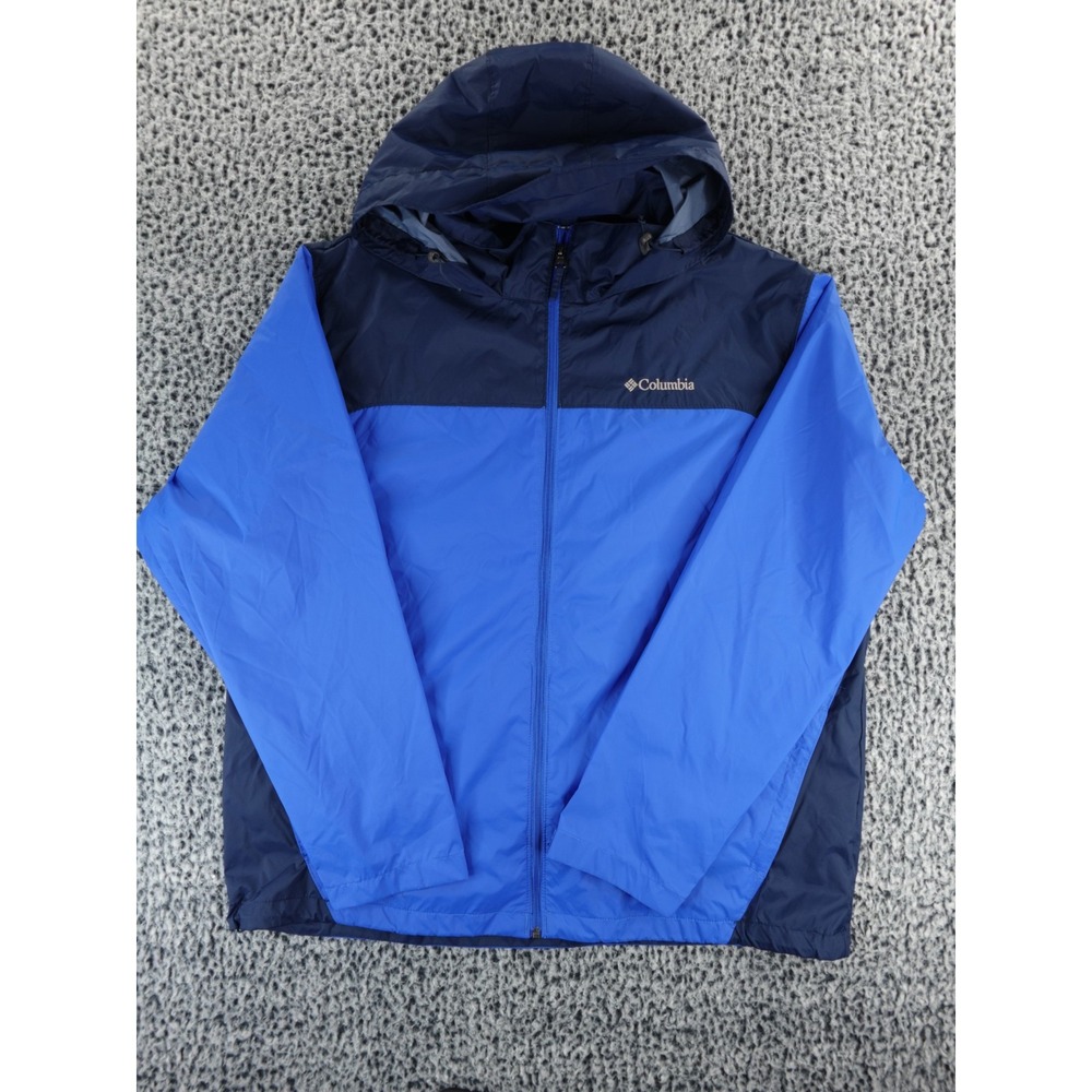 Columbia Mens Size XL‎ Nylon Windbreaker Jacket Packable Hooded Full Zip Blue